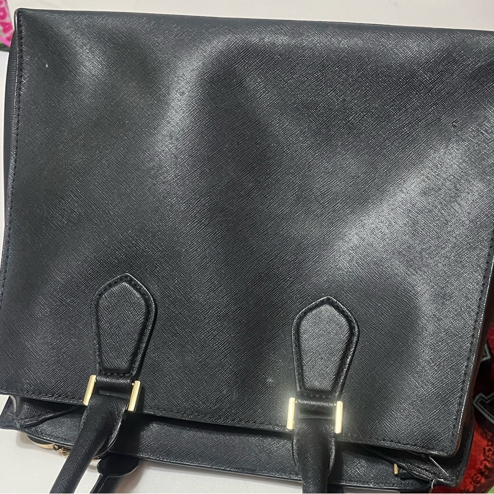 Michael Michael Kors Bridgette Medium East West Leather Tote Bag Black Gold - Picture 13 of 15